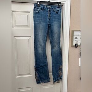 Idyllwind button fly floral flare jeans